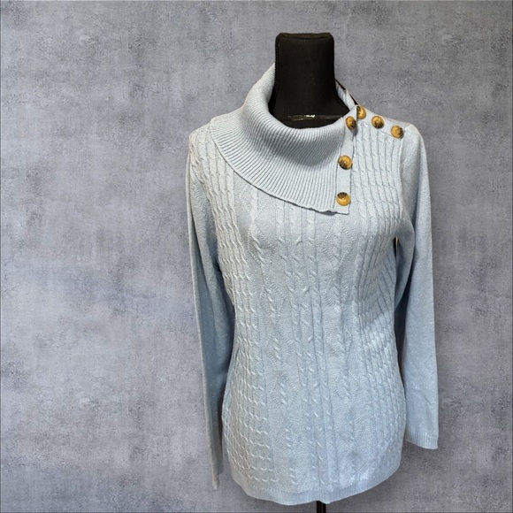 Briggs Women's Light Blue Button-Detail Sweater - Picture 2 of 5